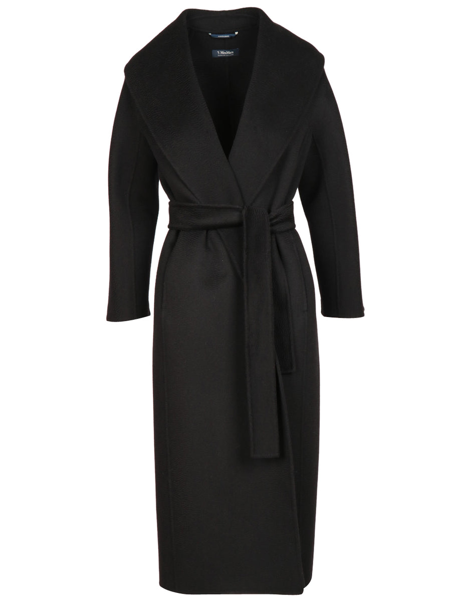 S MAXMARA Marilu Dressing Gown Coat in Black Cashmere and Wool