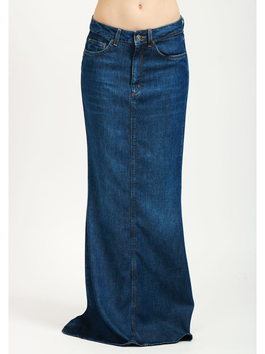 DONDUP Gonna Lunga in Denim Lyocell Blu con Spacco G581