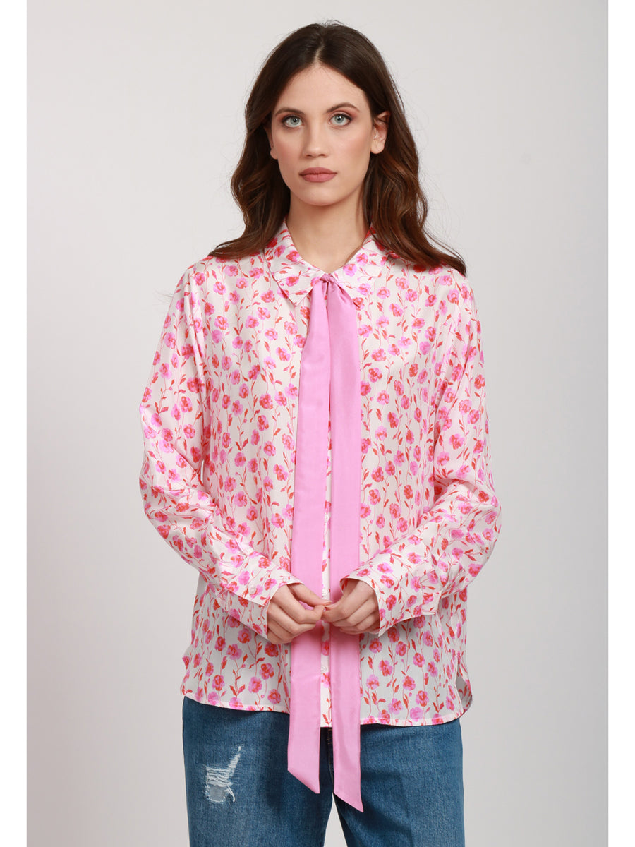 ESSENTIEL ANTWERP Hensley Shirt with Silk Flowers and Neck Sash