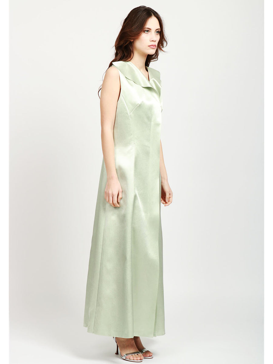 PHILOSOPHY DI LORENZO SERAFINI Long Dress in Sage Green Duchesse with  Ruffles 0421 0723