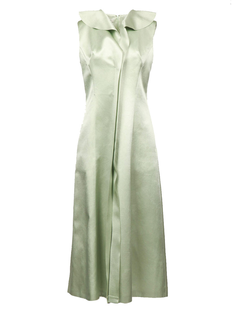 PHILOSOPHY DI LORENZO SERAFINI Long Dress in Sage Green Duchesse with  Ruffles 0421 0723