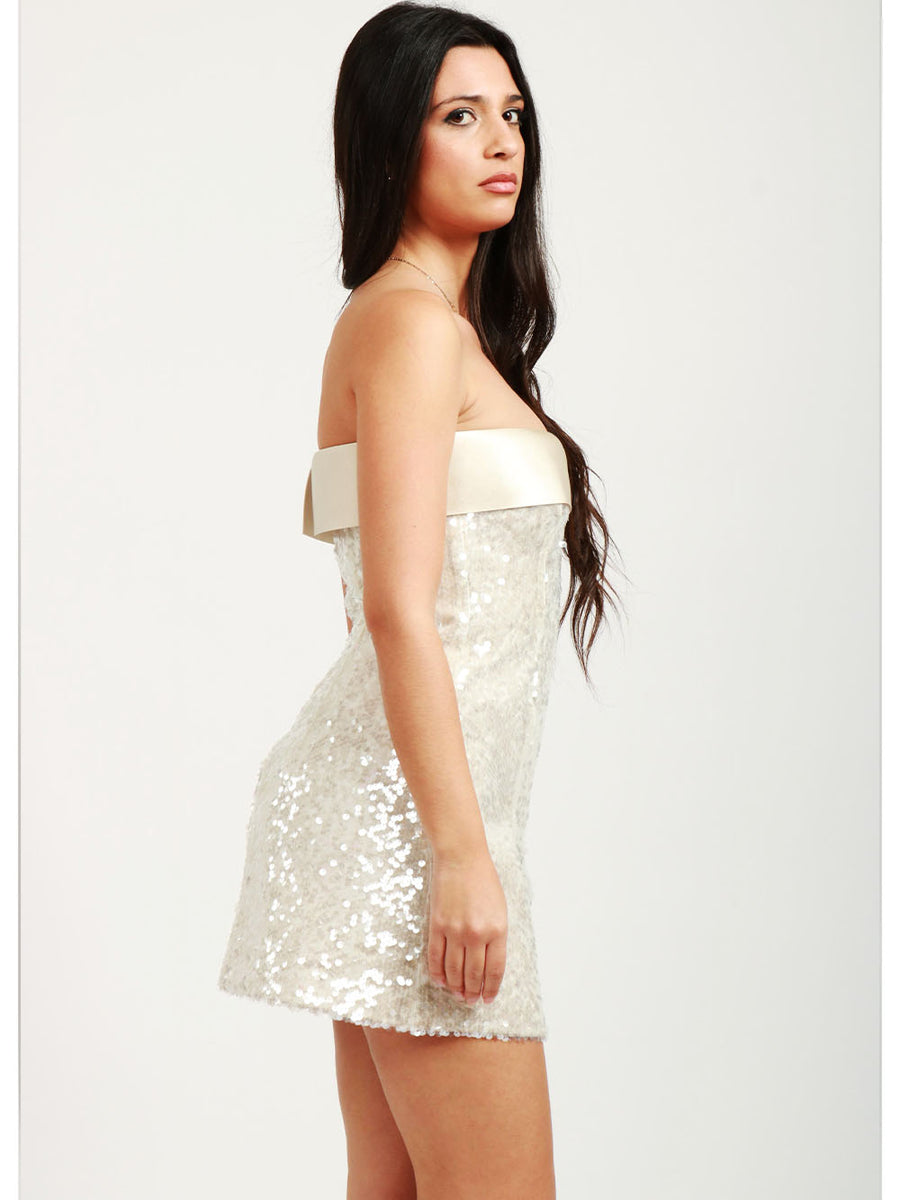 philosophy di lorenzo serafini women's strapless mini dress Short Sheath in Ivory Sequins 0422 0725 Men’s Size:10 US Of Course Taylor Swift's chemise dress flared skirt