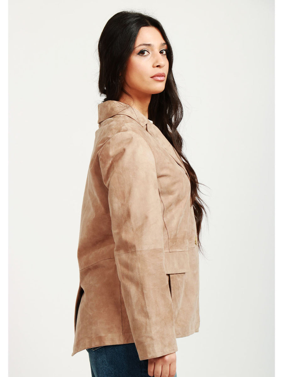 S MAXMARA Primula Single Breasted Suede Jacket Dove Grey