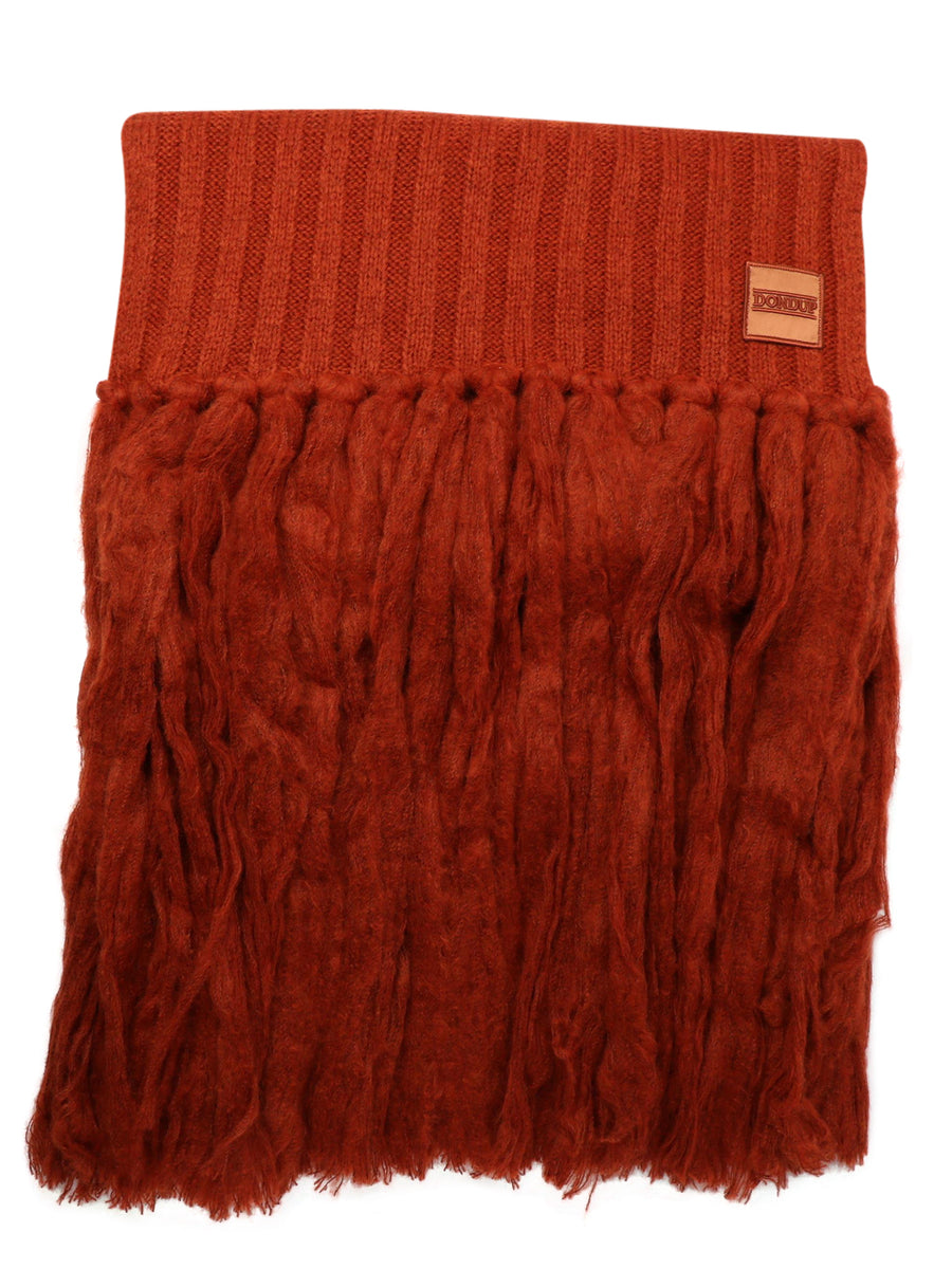 DONDUP Scarf in Rust Ribbed Wool with Fringes WK270 Y00595