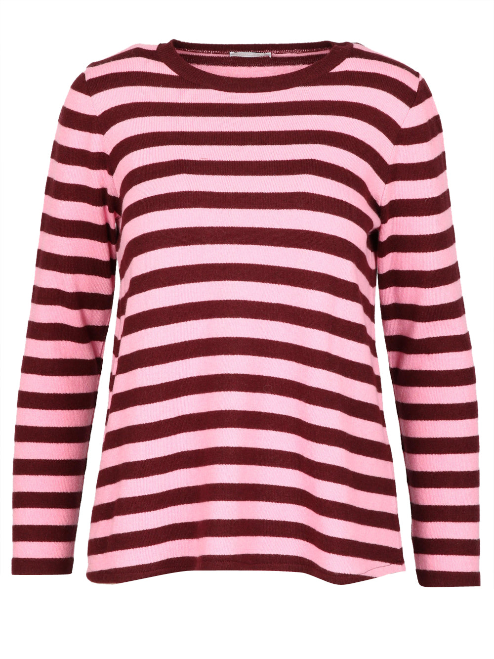 Maglia Girocollo in Cashmere a Righe Rosa e Prugna