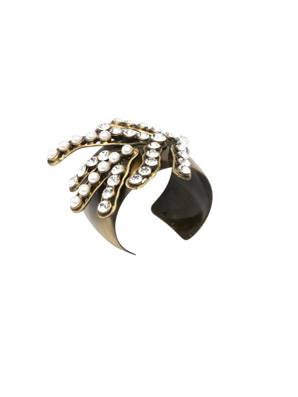 Bracciale Adriel Rigido in Ottone con Applicazione Foglia in Strass