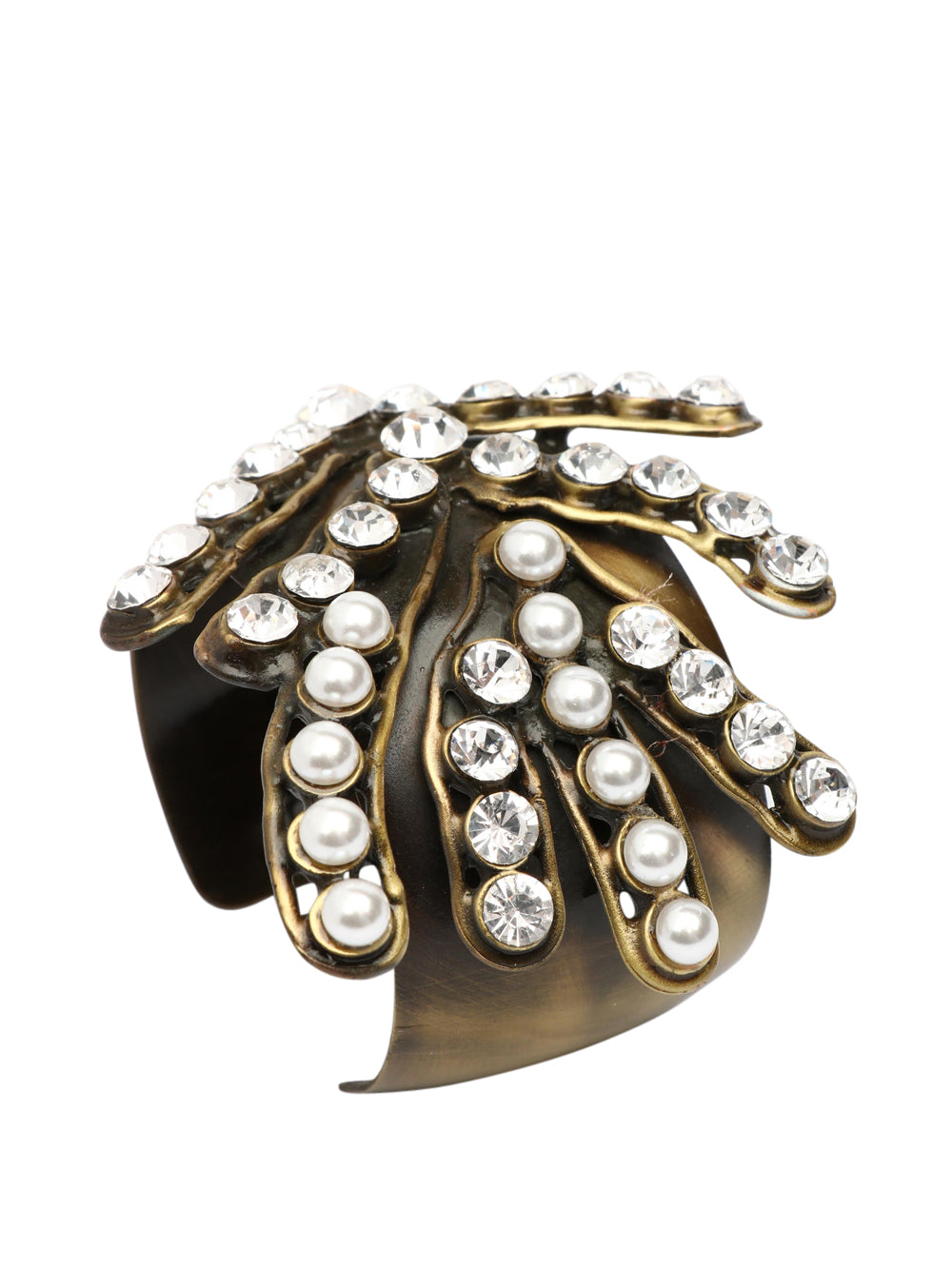 Bracciale Adriel Rigido in Ottone con Applicazione Foglia in Strass