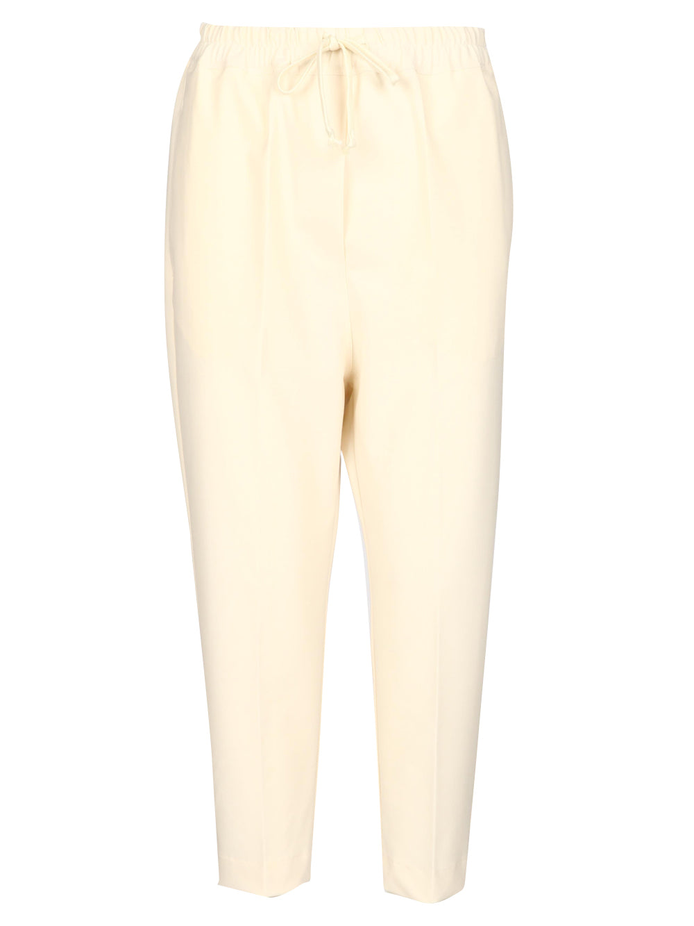Pantaloni Cropped in Misto Lana Vergine Panna con Tasche