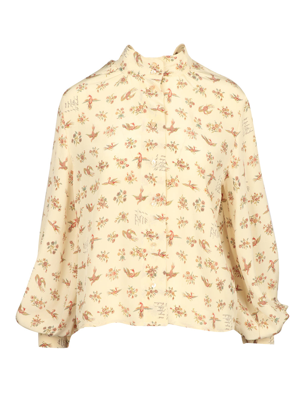 Blusa Noce in Twill di Seta Avorio con Fiori