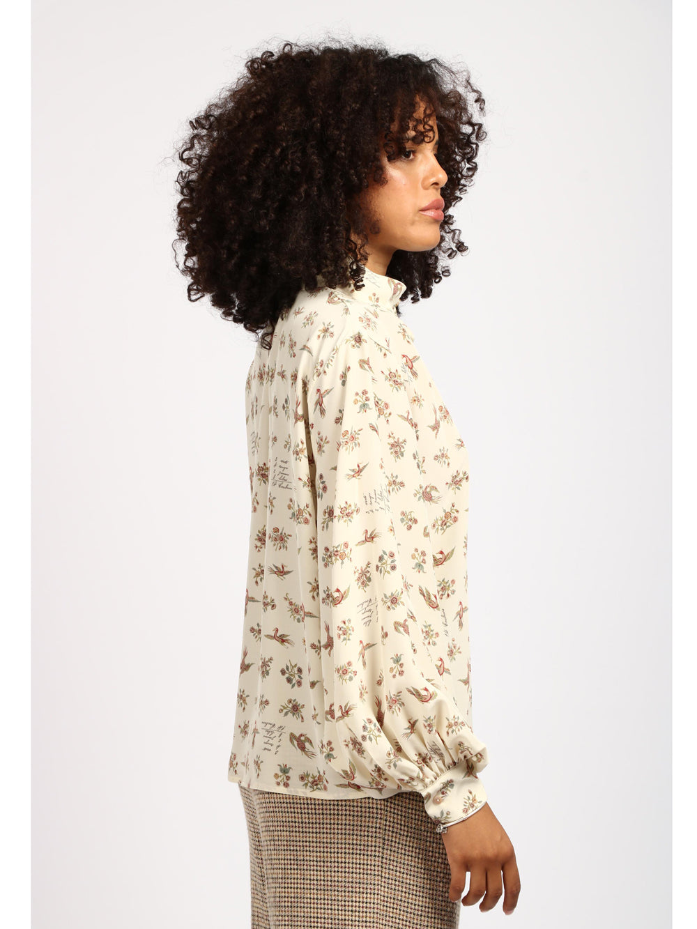 Blusa Noce in Twill di Seta Avorio con Fiori