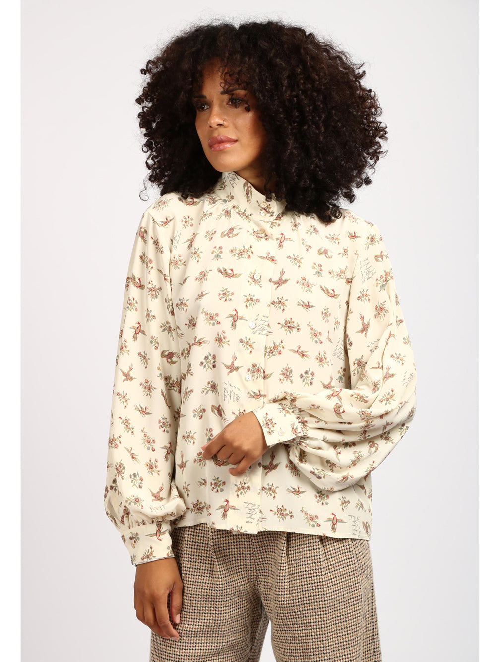 Blusa Noce in Twill di Seta Avorio con Fiori