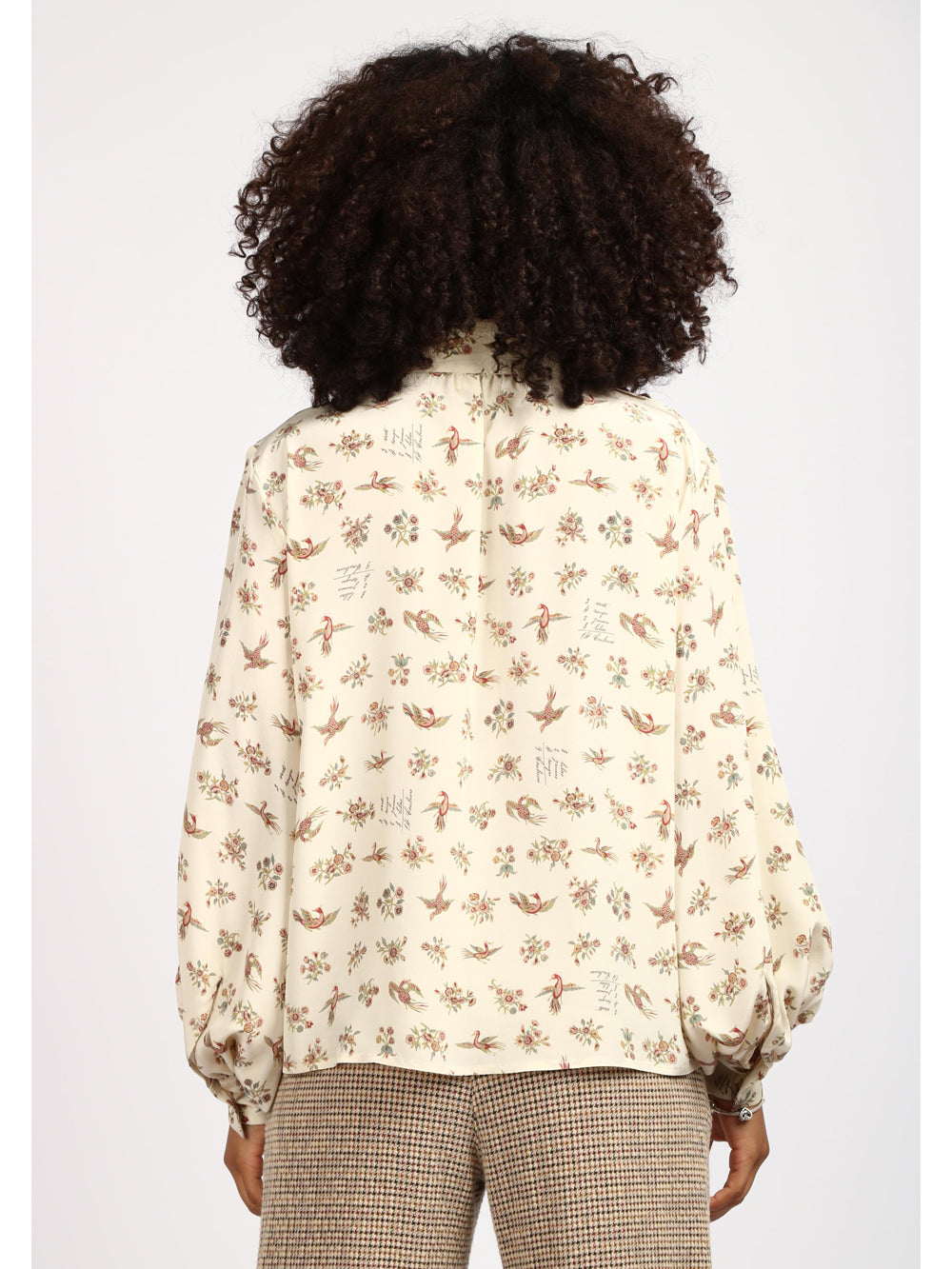 Blusa Noce in Twill di Seta Avorio con Fiori
