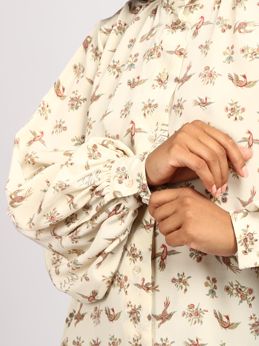 Blusa Noce in Twill di Seta Avorio con Fiori