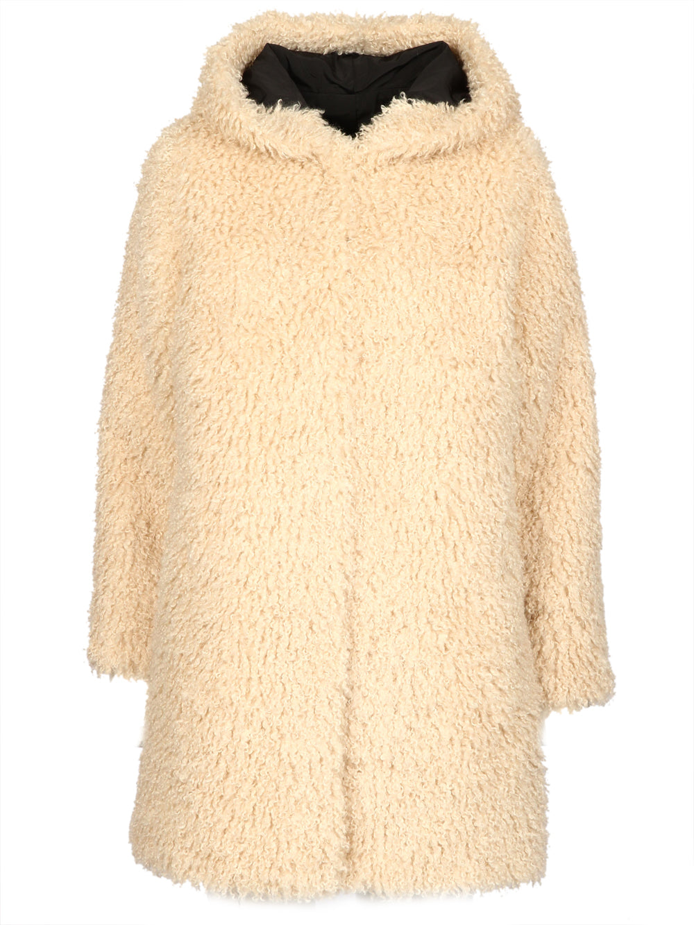Cappotto in Ecopelliccia Curl Beige con Cappuccio