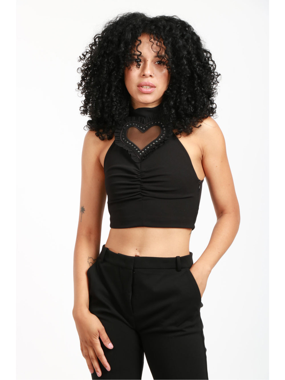 Top Heart Crop Nero con Dettaglio Cuore