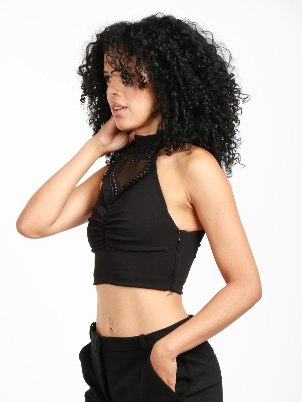 Top Heart Crop Nero con Dettaglio Cuore