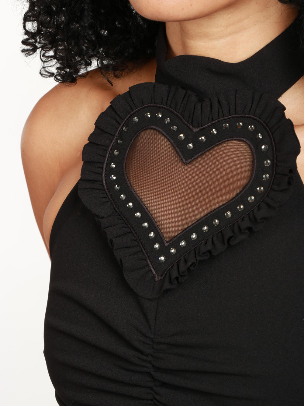 Top Heart Crop Nero con Dettaglio Cuore