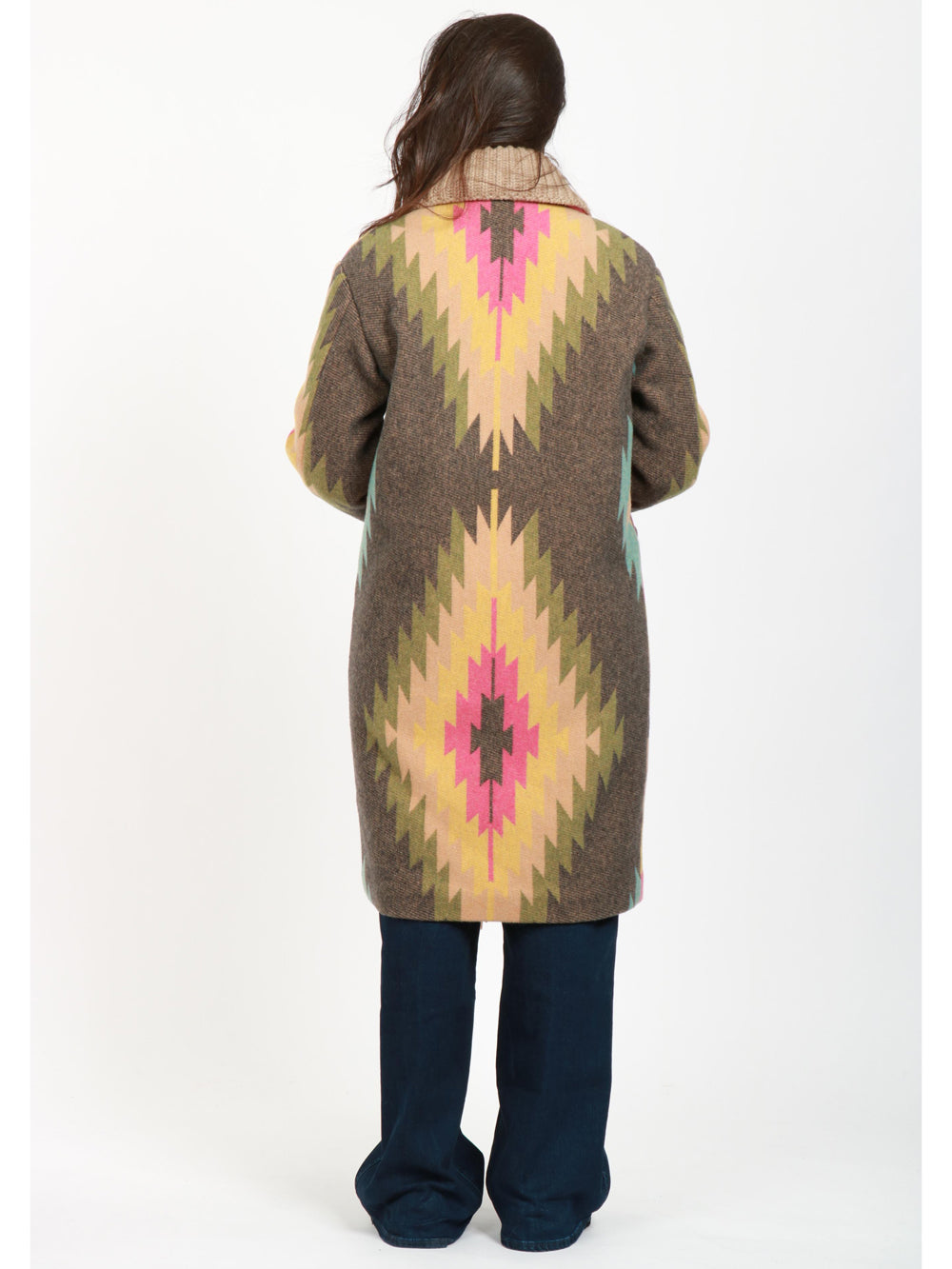 Cappotto in Misto Lana a Fantasia Multicolor con Frange