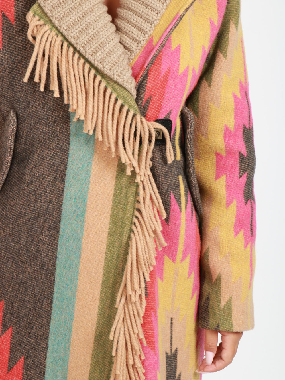 Cappotto in Misto Lana a Fantasia Multicolor con Frange