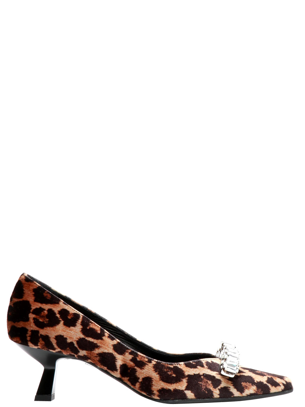 Scarpe Décolleté in Velluto Animalier con Fibbia in Cristalli