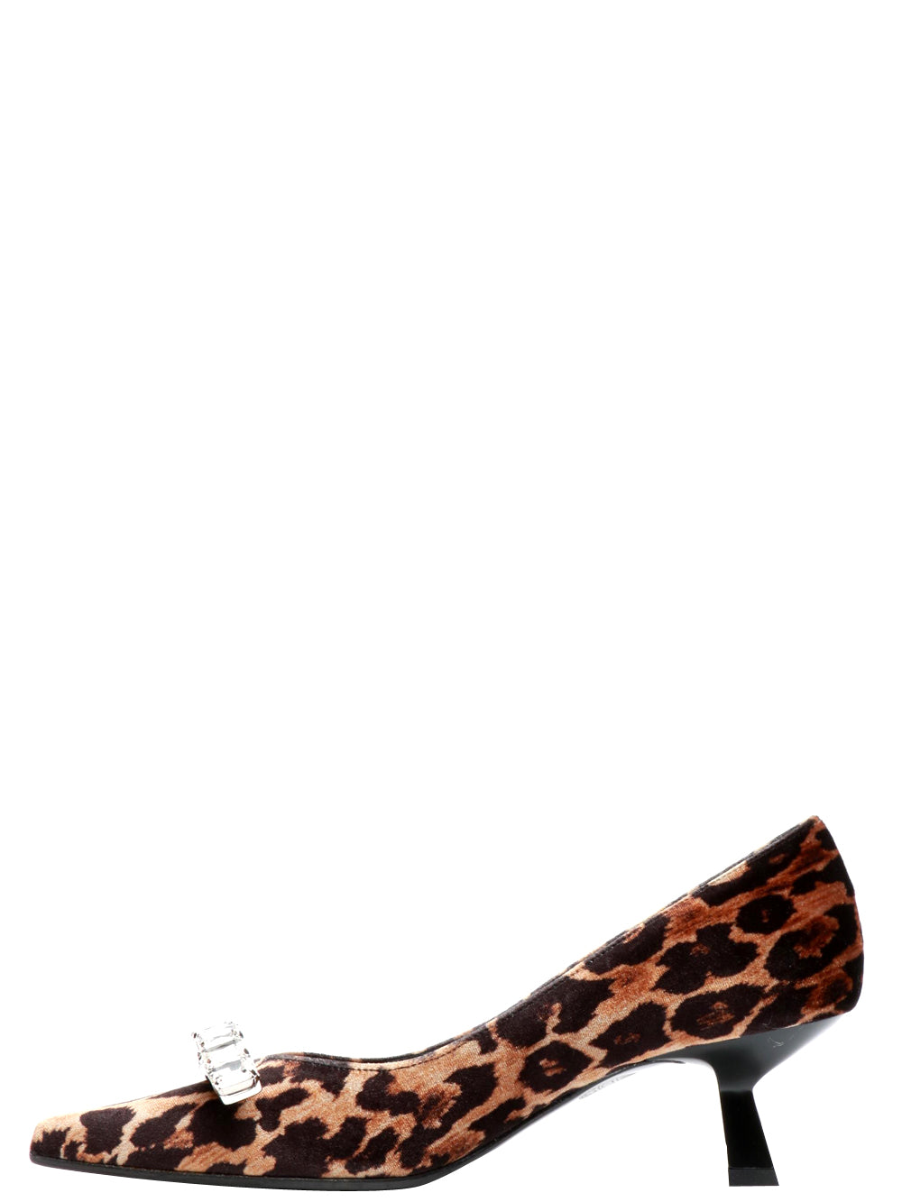 Scarpe Décolleté in Velluto Animalier con Fibbia in Cristalli