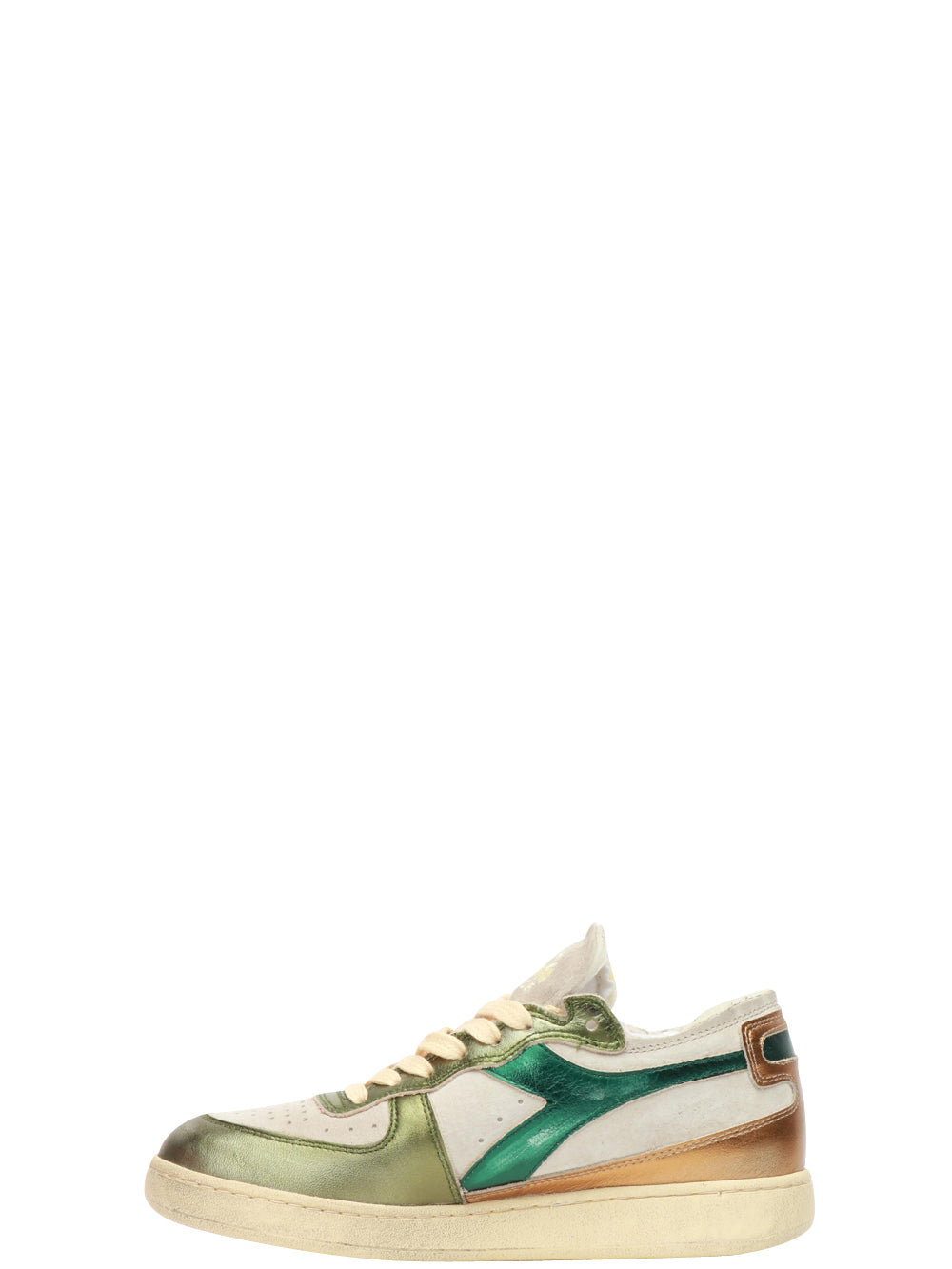 Scarpe Sneakers Mi Basket Row Cut Metal in Pelle Bianche e Verdi