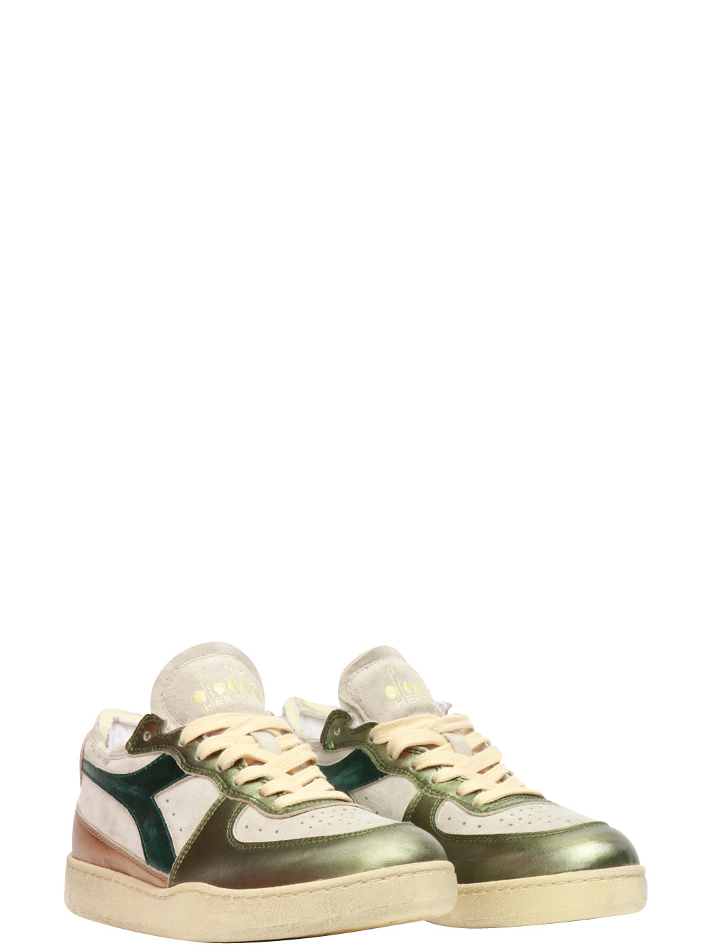 Scarpe Sneakers Mi Basket Row Cut Metal in Pelle Bianche e Verdi