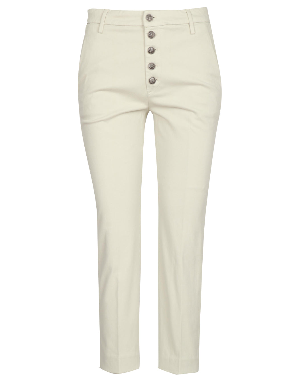 Nima Pants in Ivory Gabardine Cotton with Jewel Buttons