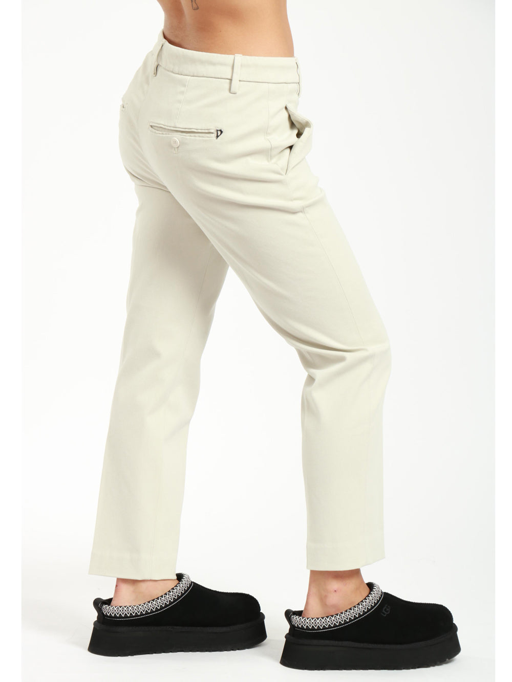 Nima Pants in Ivory Gabardine Cotton with Jewel Buttons