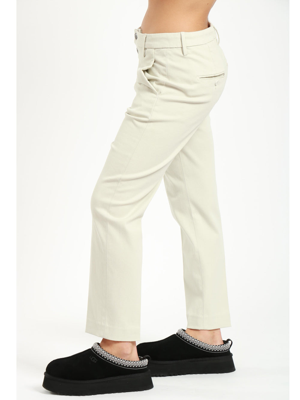 Nima Pants in Ivory Gabardine Cotton with Jewel Buttons