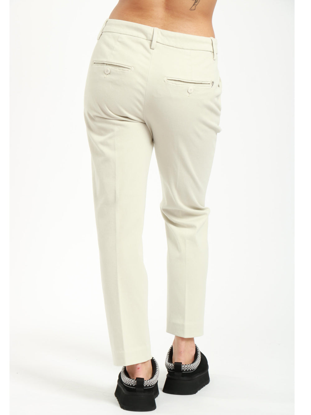 Nima Pants in Ivory Gabardine Cotton with Jewel Buttons