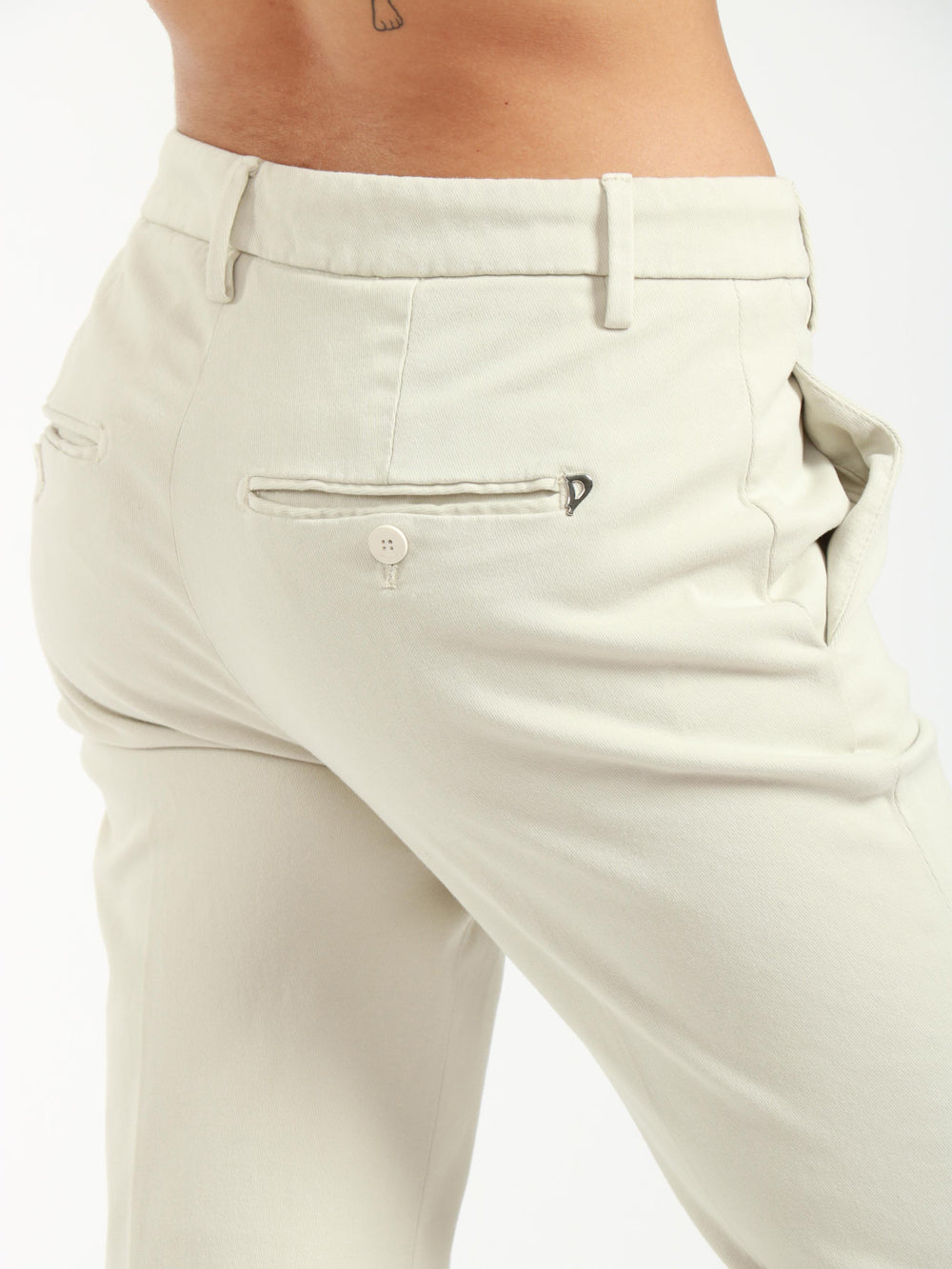 Nima Pants in Ivory Gabardine Cotton with Jewel Buttons