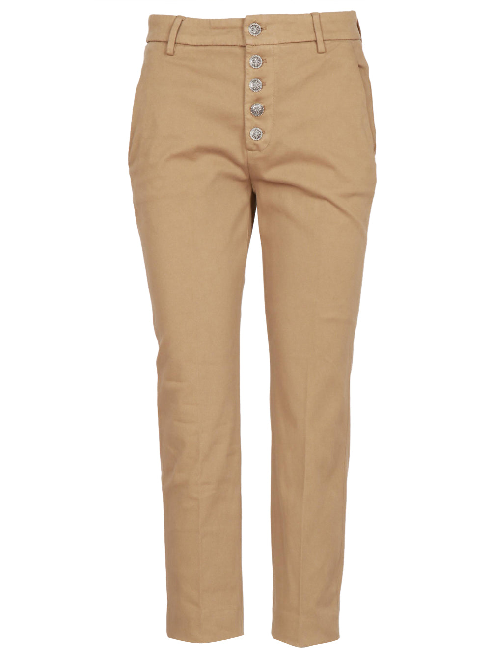 Nima Pants in Khaki Gabardine Cotton with Jewel Buttons