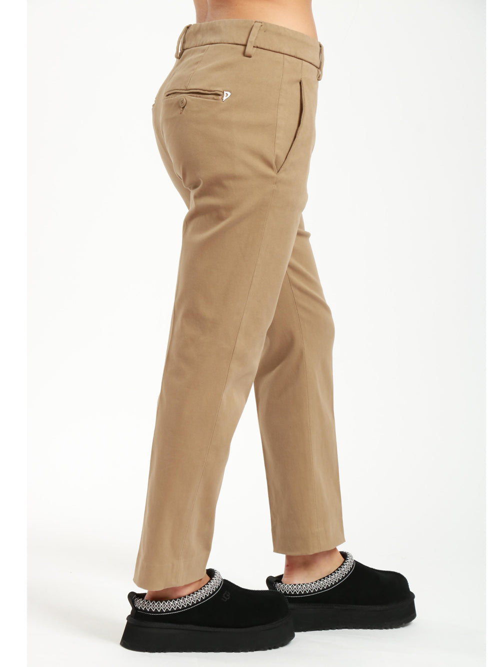 Nima Pants in Khaki Gabardine Cotton with Jewel Buttons