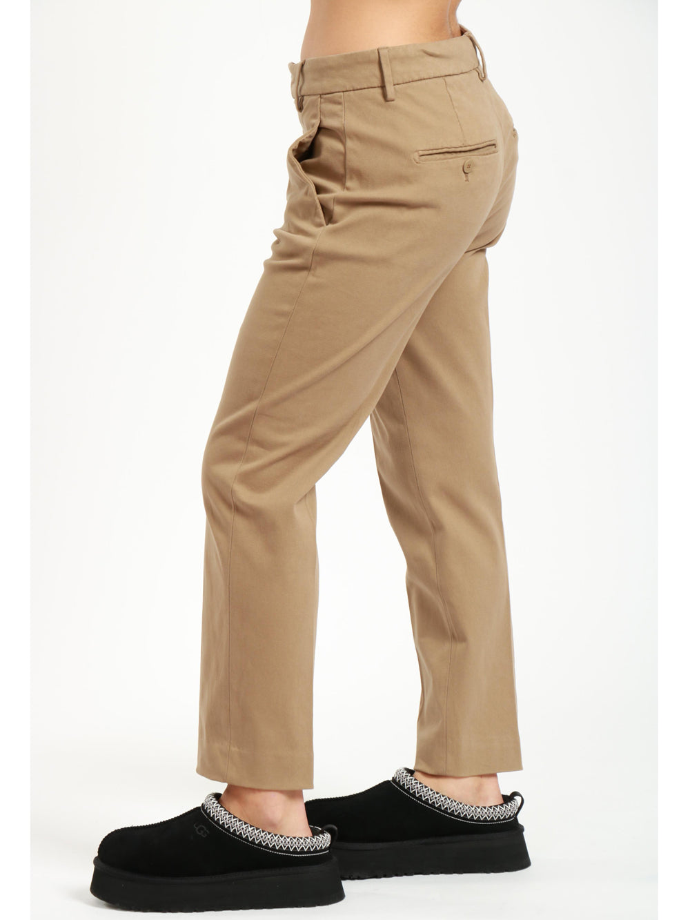 Nima Pants in Khaki Gabardine Cotton with Jewel Buttons