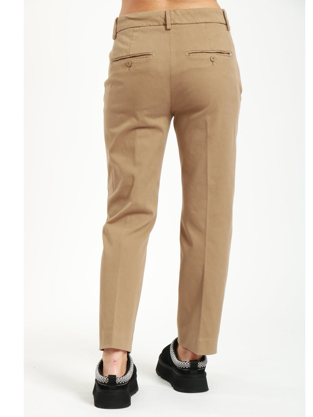 Nima Pants in Khaki Gabardine Cotton with Jewel Buttons