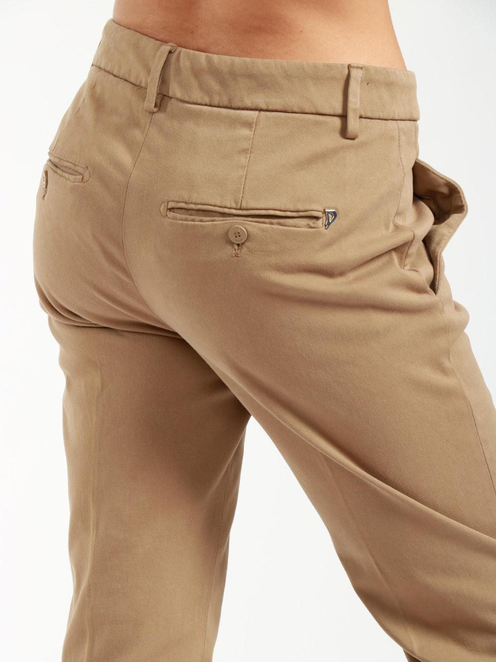 Nima Pants in Khaki Gabardine Cotton with Jewel Buttons