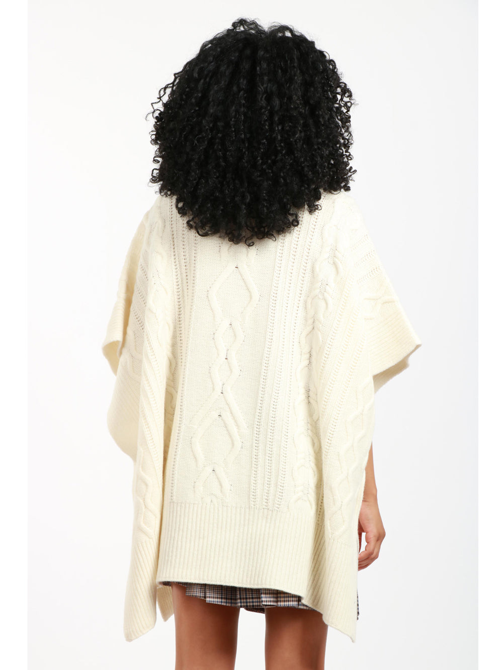 Poncho in Lana Panna con Trecce e Logo D