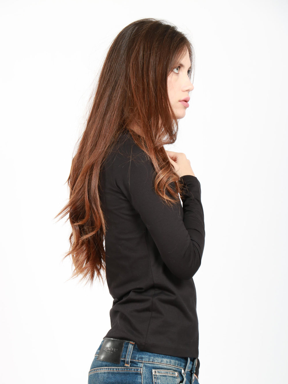 Sweater in Black Cotton with V neckline