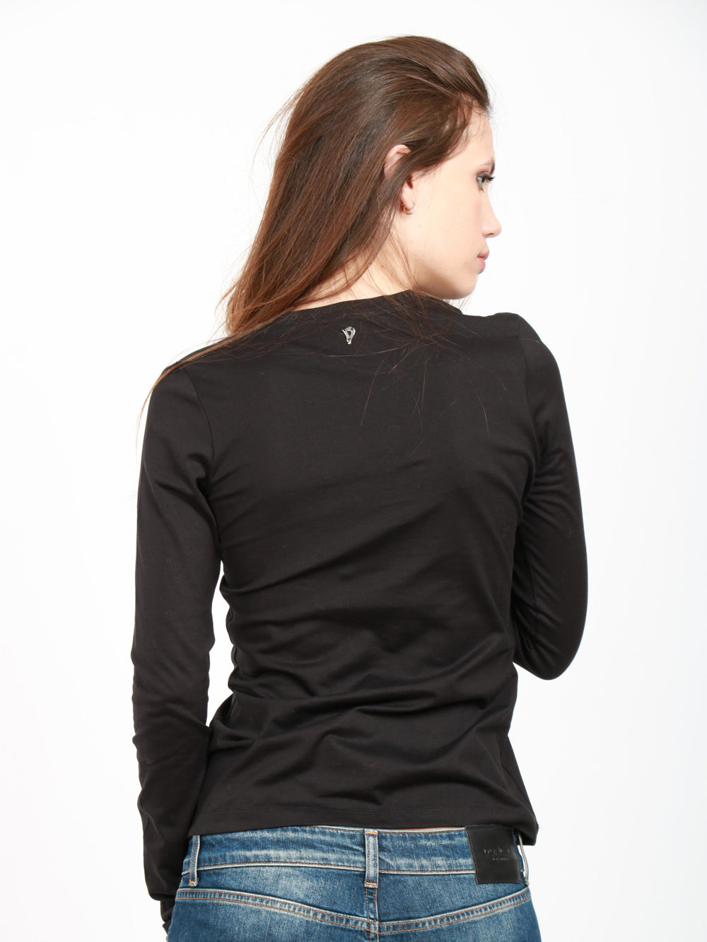 Sweater in Black Cotton with V neckline
