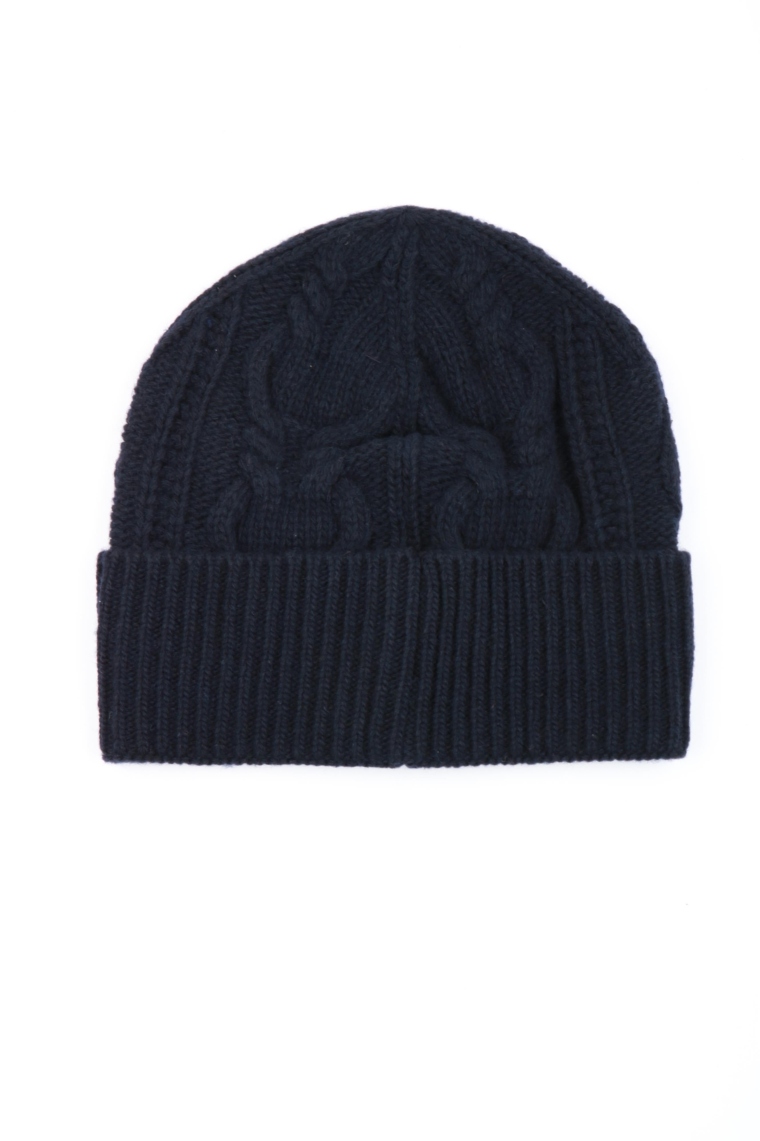 Cappello in Lana Blu con Trecce e Logo D