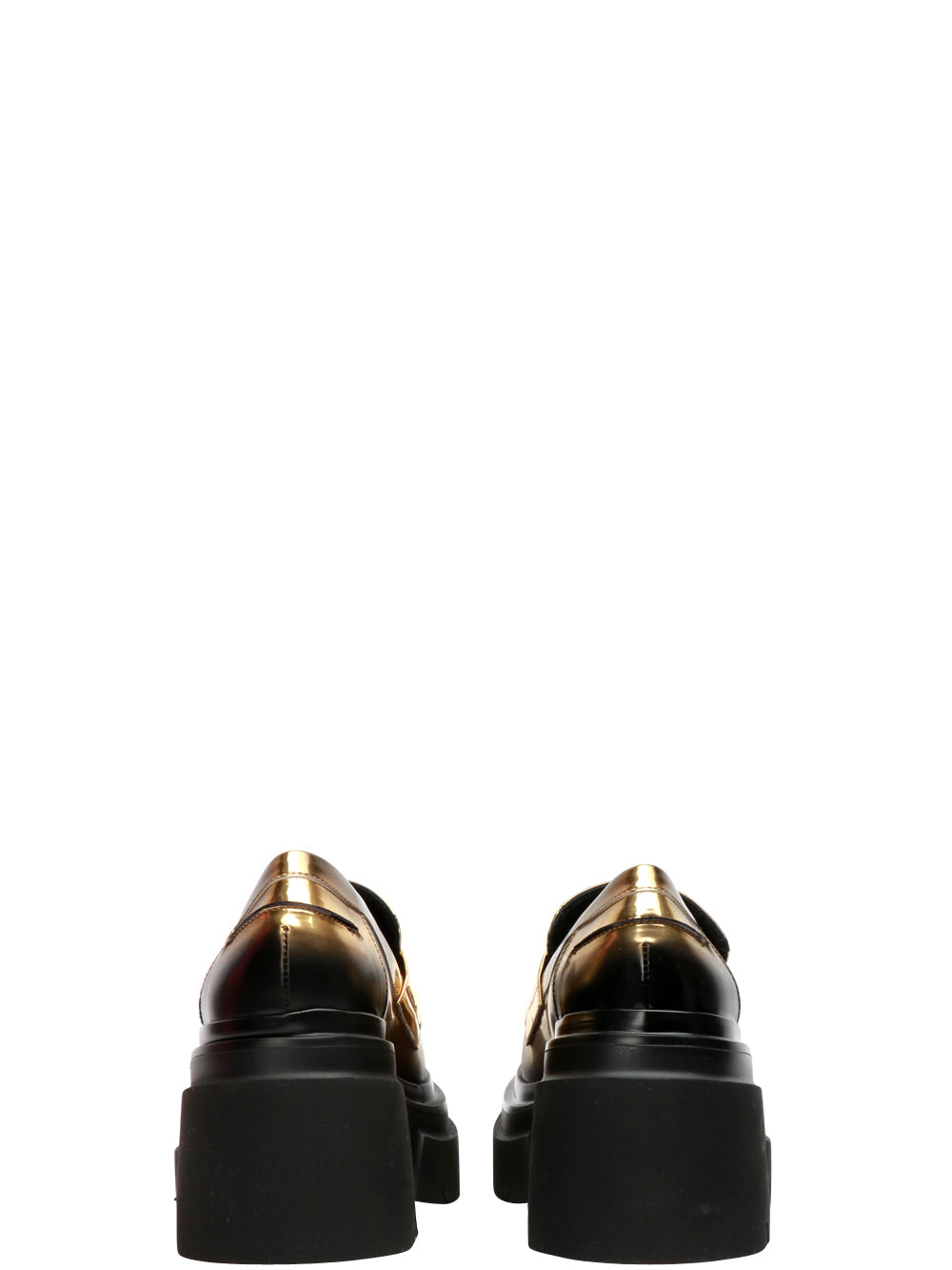 Scarpe Mocassino Lucide Nere e Oro con Tacco