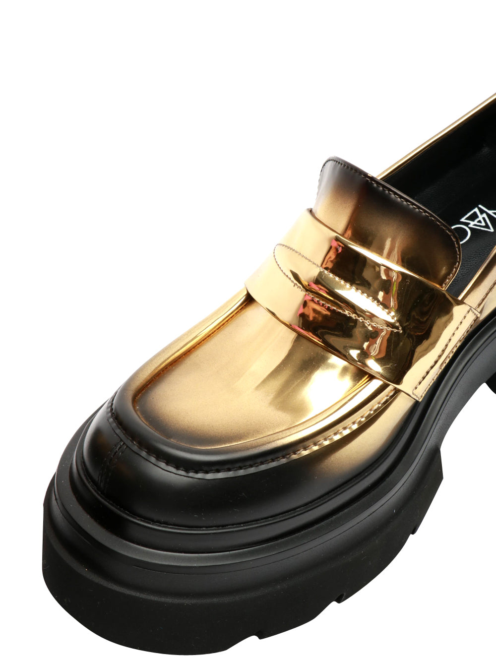 Scarpe Mocassino Lucide Nere e Oro con Tacco