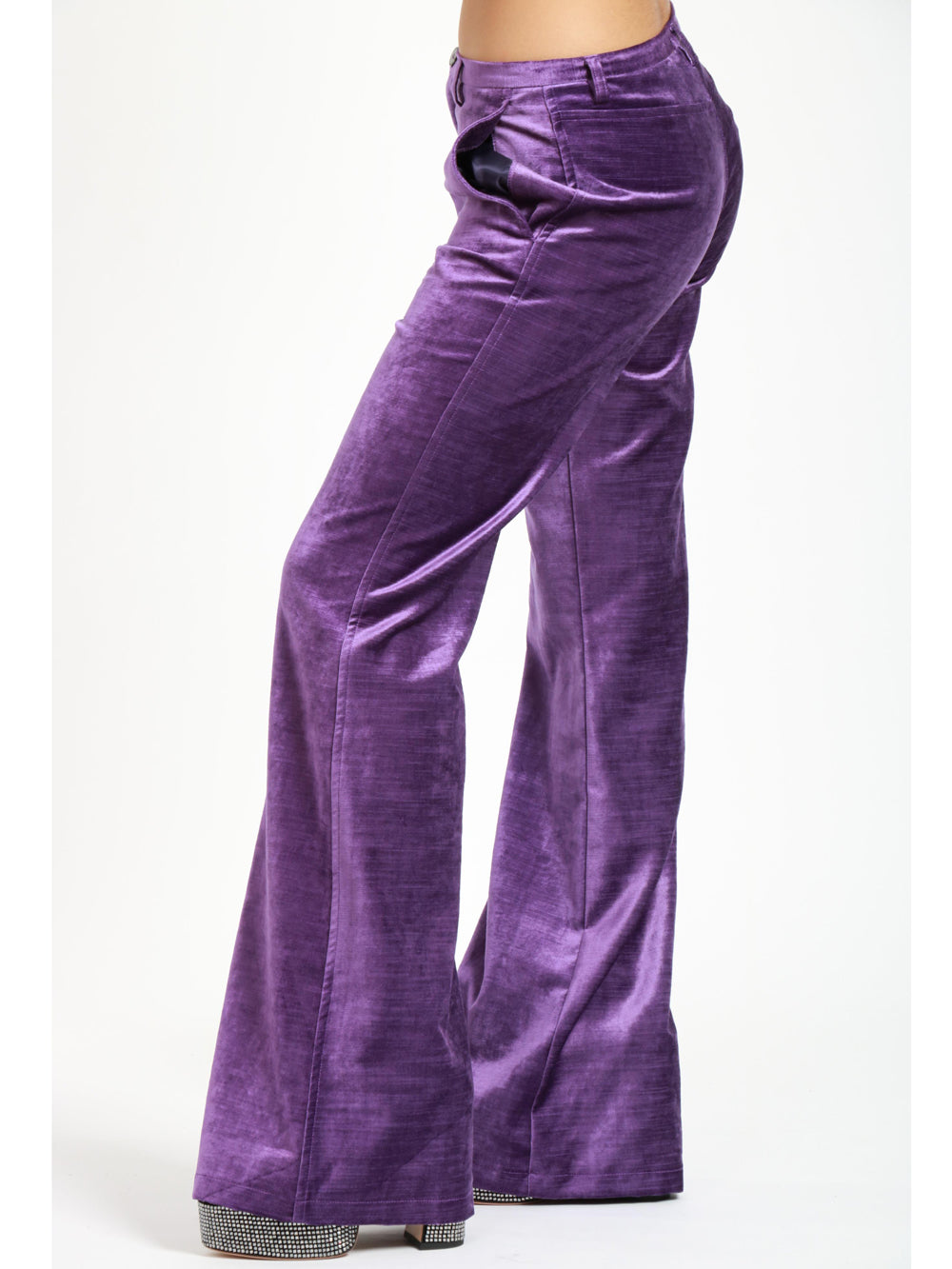 Pantaloni Palazzo in Velluto di Cotone Viola