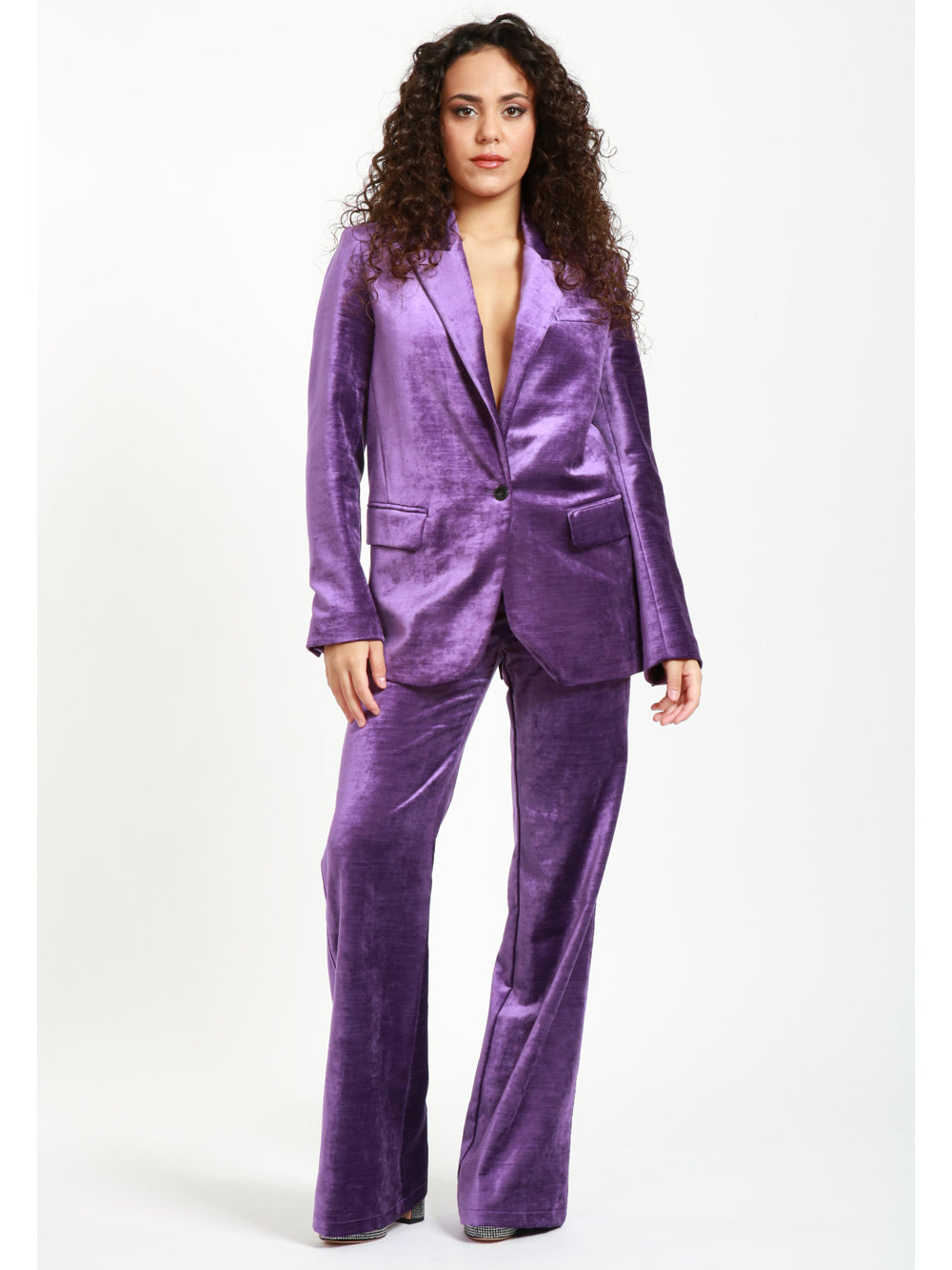 Pantaloni Palazzo in Velluto di Cotone Viola