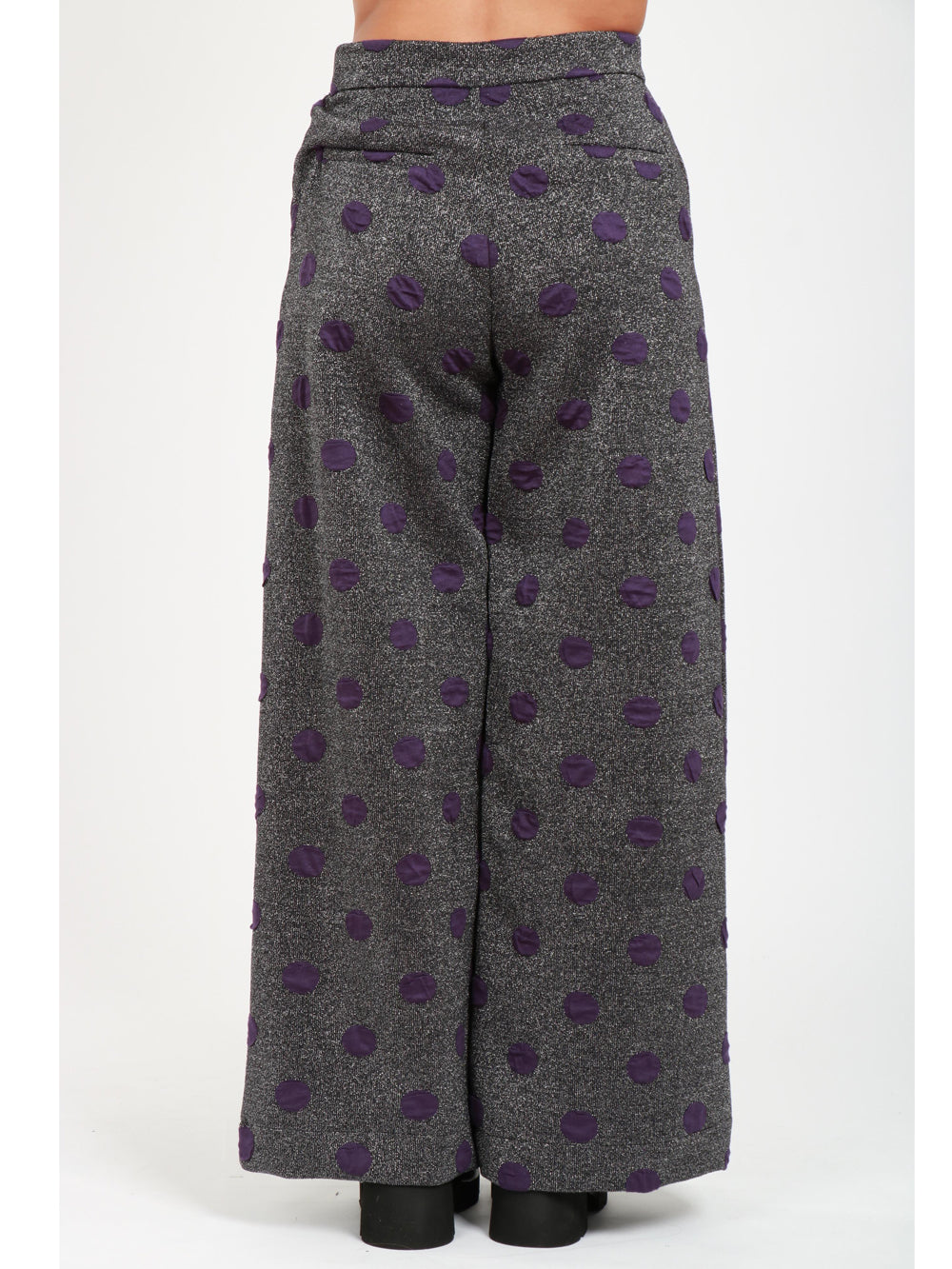 Pantaloni Palazzo Grigi con Pois Viola e Lurex