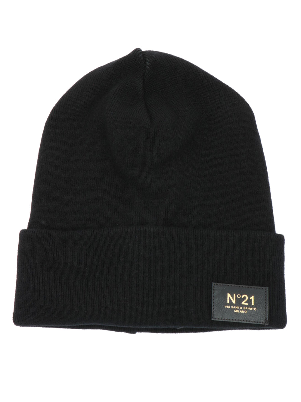Cappello in Lana Vergine Nero con Etichetta con Logo