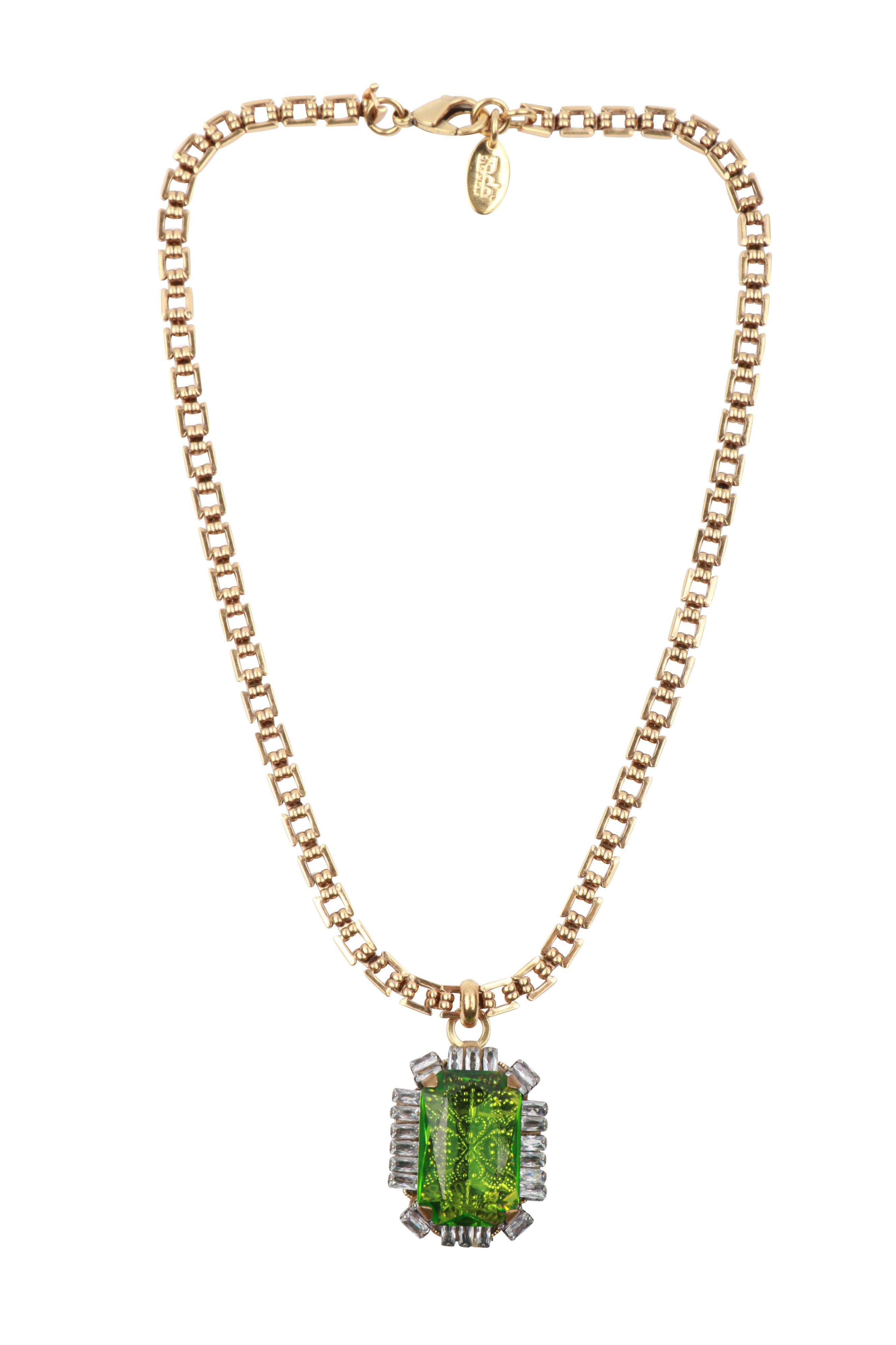 Collana Catena Oro con Pietra Verde e Cristalli