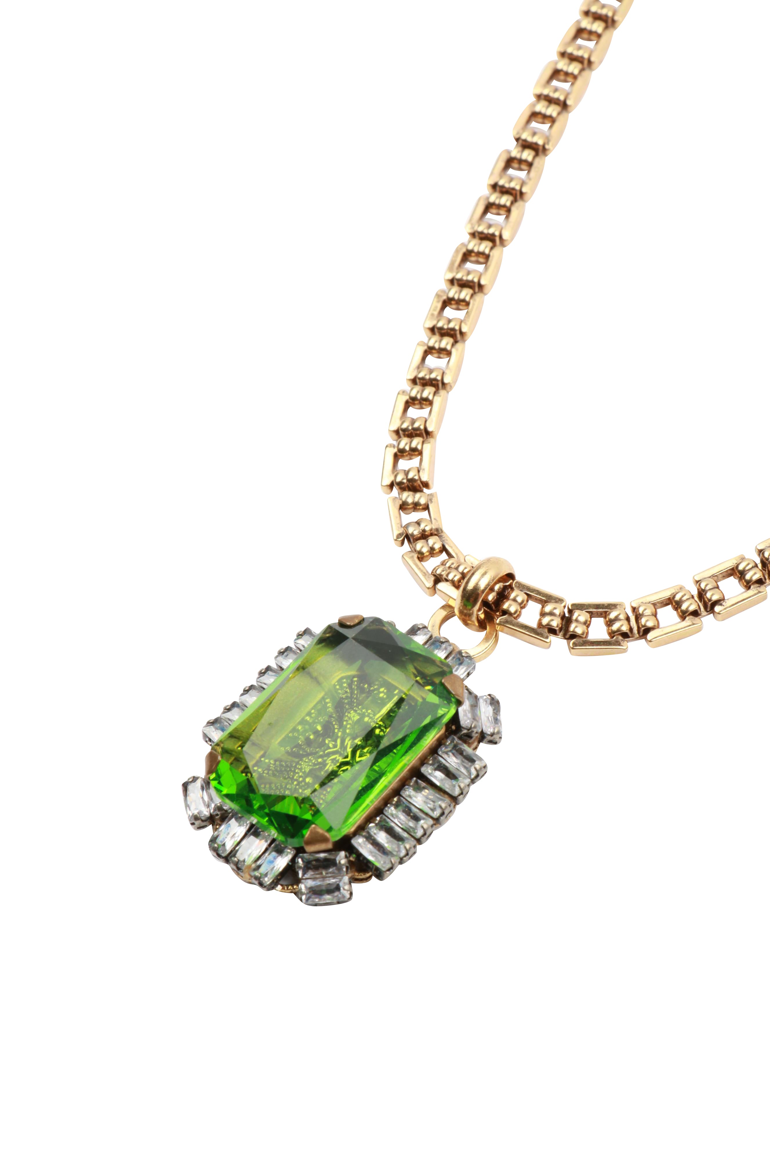 Collana Catena Oro con Pietra Verde e Cristalli