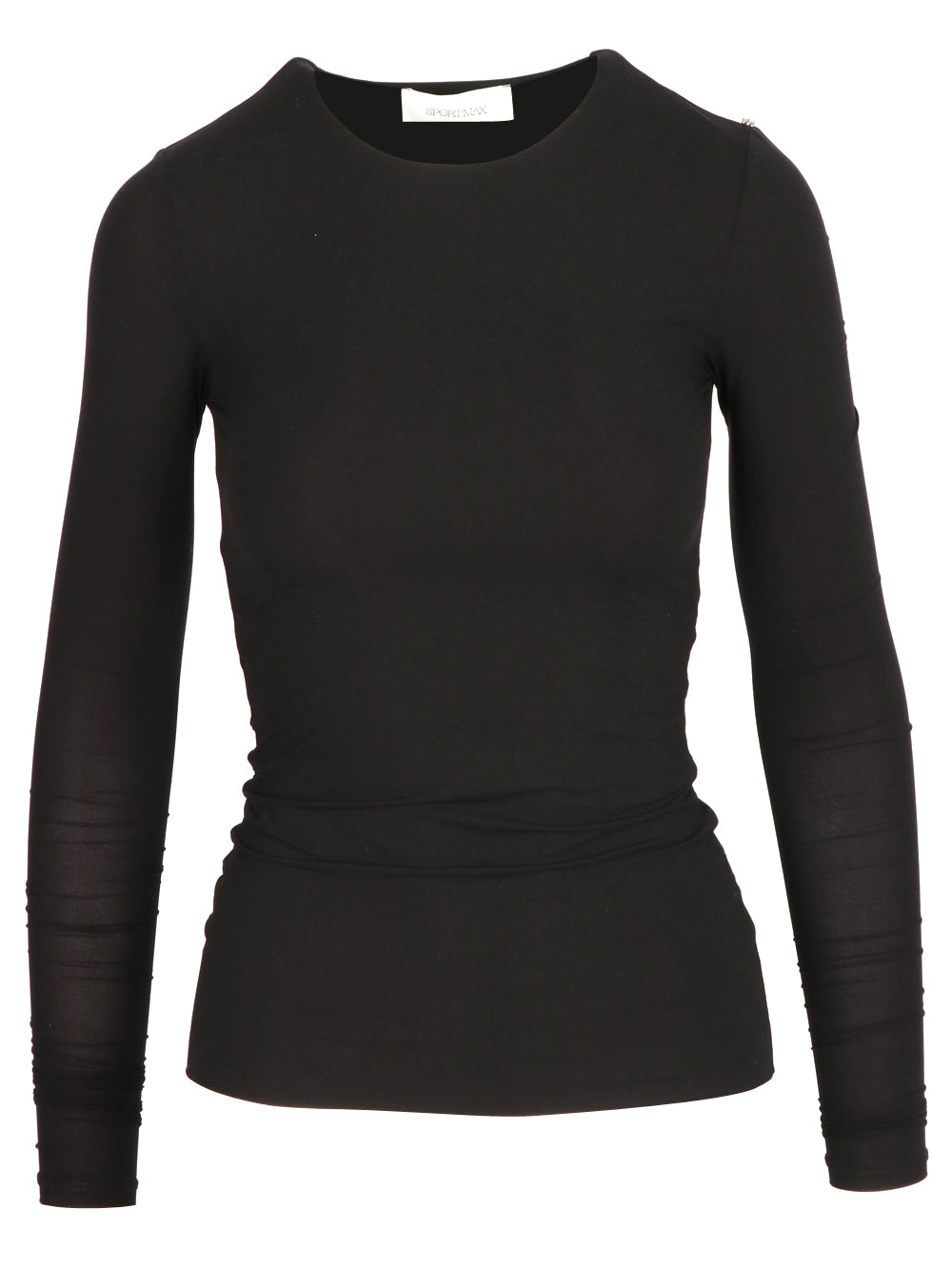 T-Shirt Folk Girocollo Nera con Maniche Lunghe